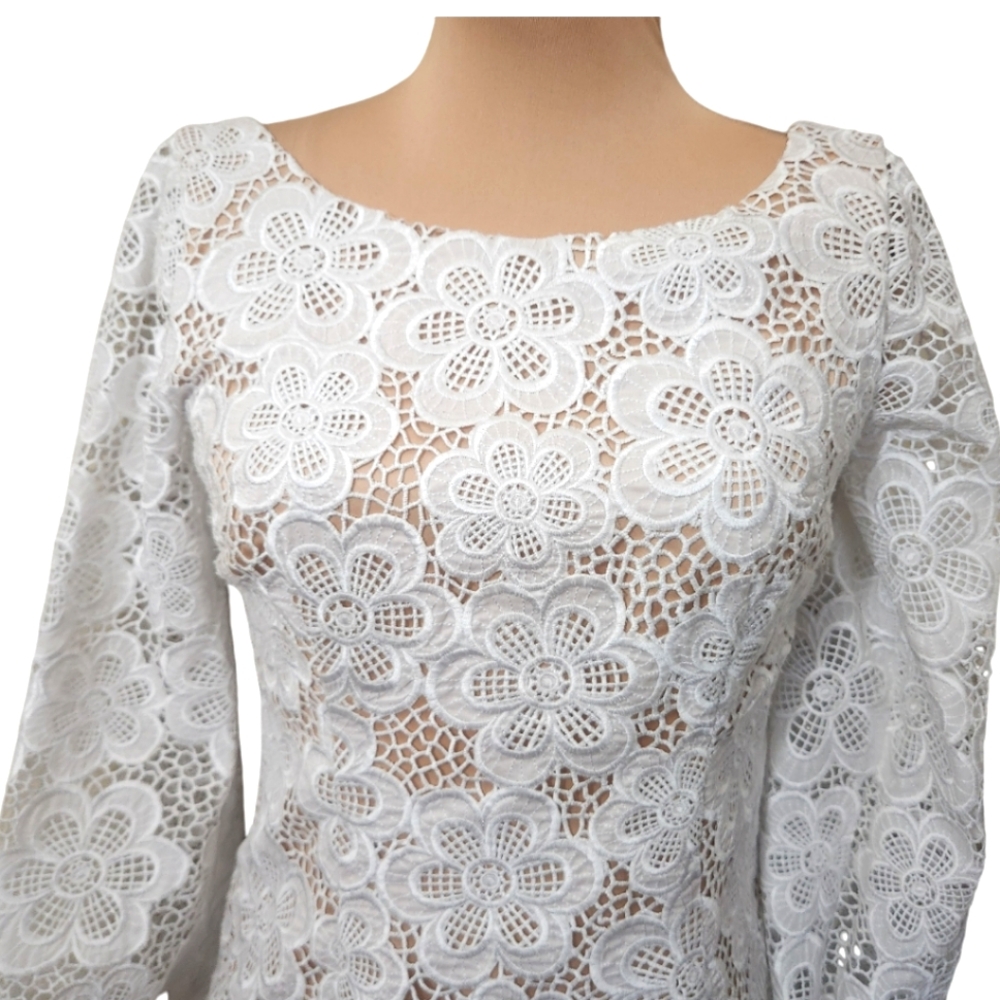 LUISA SPAGNOLI Guipure Floral Lace Mini Dress - Size 6 - 42 Italia - Picture 3 of 12